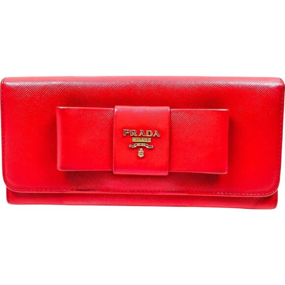 804221BH (L3) Prada Wallet Long Red Leather - Picture 1 of 10